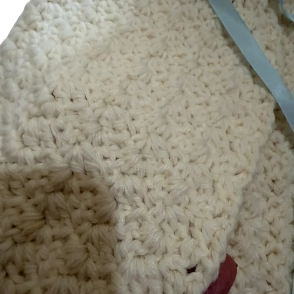 Hand Knit Baby Cream Cardigan Seater Tie Front Crochet